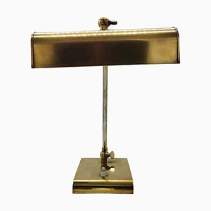 Lampe de Bureau Ministérielle en Laiton avec Abat-Jour Pivotant, 1950s