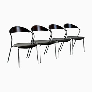 Vintage Italian Postmodern Chairs in Plywood & Chrome, 1980s, Set of 4