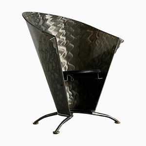 French Postmodern Sculptural Sofa Chair in Polished Steel and Brass, 1980s