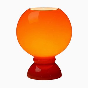 Lámpara de mesa era espacial de vidrio completo en naranja, años 70