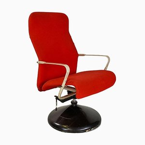 Modern Norwegian Adjustable Armchair Metal in Wood and Red Fabric, 1980s