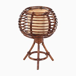 Round Table Lamp in Rattan by Louis Sognot, 1960s