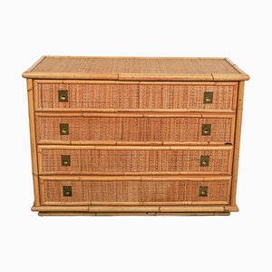Midcentury Bamboo, Rattan and Brass Chest of Drawers attributed to Dal Vera, Italy, 1970s