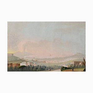 Artiste Napolitain, Villa Galla Naples, Eruption du Vésuve, Début 19ème Siècle, Gouache, Encadrée
