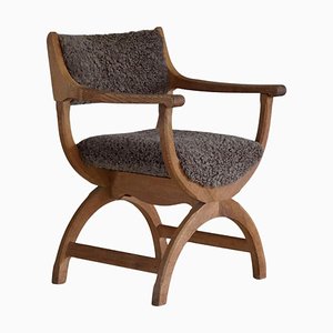 Mid-Century Armchair in Oak & Lambswool Model Kurul attributed to Henning Kjærnulf, 1960s