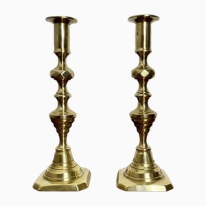 Antique Victorian Brass Candlesticks, 1860, Set of 2