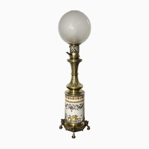 Lampe Victorienne Antique en Céramique et Laiton, 1870s