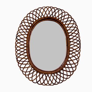 Italian Oval Wall Mirror with Bamboo Frame in the style of Franco Albini, 1970s