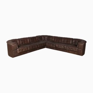 Ds-11 Modular Sofa Sectionals in Brown Patchwork Leather from De Sede, Switzerland, 1969, Set of 7