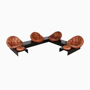 Apollo Seating Group in Cognac Leather by Illum Wikkelsø for Ryesberg Furniture, Denmark, 1970s, Set of 9