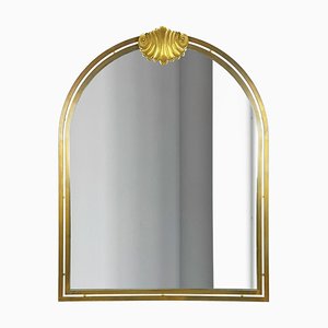 Espejo de pared italiano grande de latón y vidrio de espejo, años 70