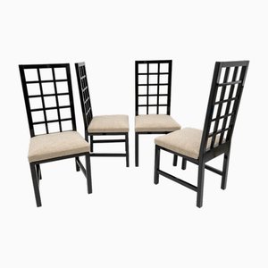 Mackintosh Style Black Lacquered High Back Chairs, 1970, Set of 4