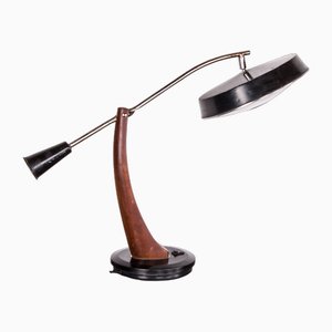 Teak Desk and Black Lacquered Metal Lamp Model President by Fase, 1960s