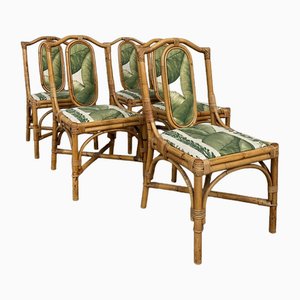 Chaises de Salle à Manger Mid-Century en Bambou avec Tissu Original, Italie, 1970s, Set de 5