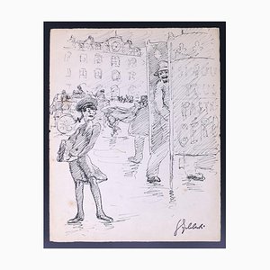 Georges Guido Filibert, Femme à la tresse et au cartable, dessin à l'encre, milieu du 20e siècle