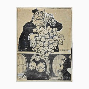 Gabriele Galantara, The Wine, Mixed Media Drawing, Early 20th Century