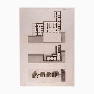 François Mazoit, Interior Plan, Original Etching, 19th Century