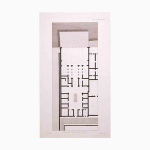 François Mazoit, Interior Plan, Original Etching, 19th Century