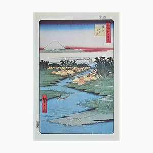 Dopo Utagawa Hiroshige, Case giapponesi sulla riva, XX secolo, Litografia