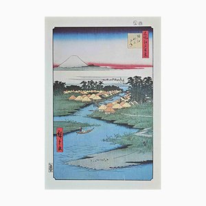 Nach Utagawa Hiroshige, Japanische Häuser am Ufer, 20. Jh., Lithographie