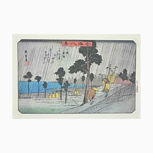 After Utagawa Hiroshige, The Rain, Otto punti panoramici a Kanazawa, XX secolo, Litografia