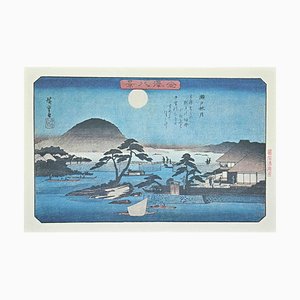 After Utagawa Hiroshige, Landscape in Full Moon, Eight Scenic Spots in Kanazawa, 20ème Siècle, Lithographie