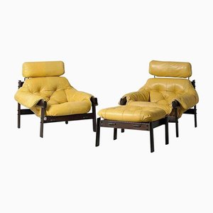 Leather Armchairs and Footstool from Percival Lafer, 1960s