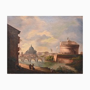 Suiveur de G. Van Wittel, Rome avec Saint-Pierre, Peinture à l'huile