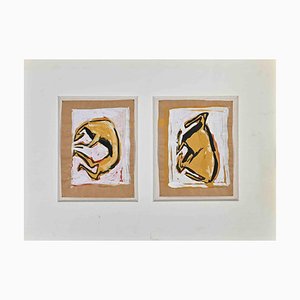 After Jose Ortega, Composition Abstraite, Tempera & Aquarelle, 1970s