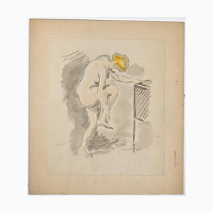 Gaspard Maillol, desnudo de mujer, dibujo en tinta y acuarela, principios del siglo XX