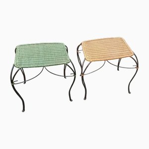 Stools with Basket Seat in the style of Andre Dubreuil, 1980s, Set of 2