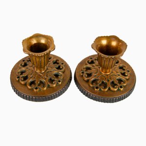 Vintage Danish Art Nouveau Bronze Candleholders, 1930s, Set of 2