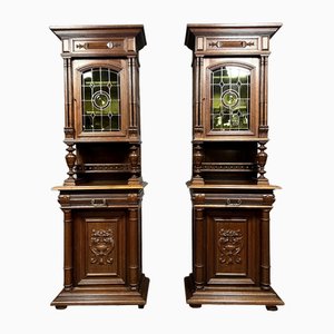 Renaissance Oak Hunting Cabinets, Set of 2