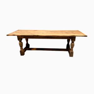 Large French Bleached Oak Farmhouse Dining Table, 1920s