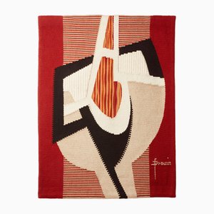 Arazzo astratto in lana intrecciata rossa di Daniel Drouin, anni '70