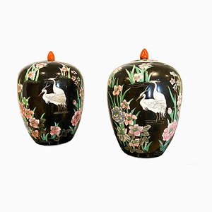 Large Poetic Potices in Chinese Porcelain, 1920s, Set of 2