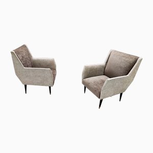 Pearl Grey and Taupe Velvet Armchairs by Carlo De Carli, Set of 2