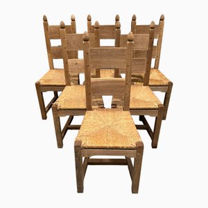 Bleached Oak Farmhouse Dining Chairs, 1925, Set of 6