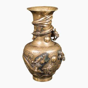 Vaso decorativo vittoriano antico in ottone con motivo drago, Cina