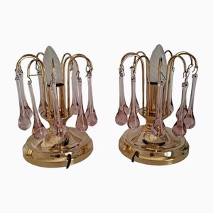 Tischlampen aus Muranoglas in Gold & Rosa, 1970er, 2er Set