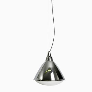 Lámpara colgante frontal grande de chapa de acero cromado de Ingo Maurer para Design M, años 60