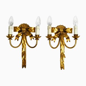 Gold-Plated Metal Wall Lamps with Large Ribbons, 1970s, Set of 2