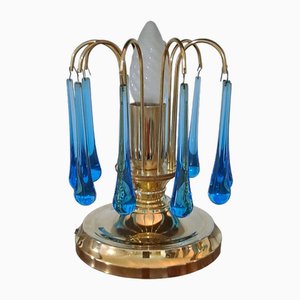Lámparas de mesa de Murano en dorado y azul eléctrico, años 70. Juego de 2