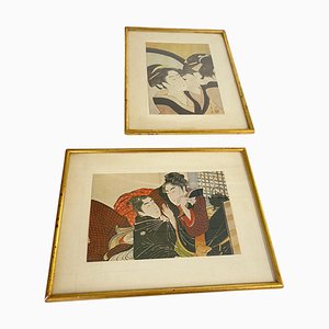 Artiste Japonais, Scènes Figuratives, 20ème Siècle, Estampes, Encadré, Set de 2