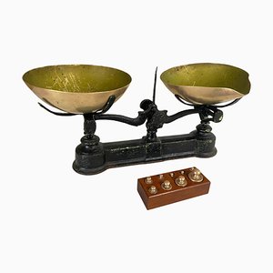 19th Century Scale with Weights in Iron and Brass, France, Set of 11