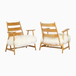 Lounge Armchairs in Blond Beech, 1950s, Set of 2