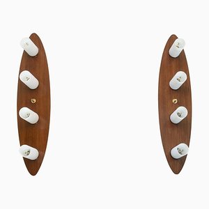 Wall Sconces in Mahogany and Opaline from Maison Arlus, 1960s, Set of 2