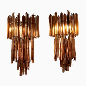 Triedri Amber-Colored Wall Sconces from Venini, 1970s, Set of 2
