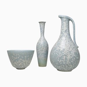 Piezas de cerámica modernas Mid-Century atribuidas a Gunnar Nylund para Rörstrand, Suecia, años 50. Juego de 3