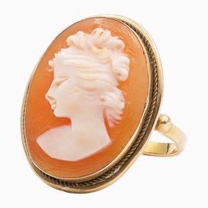 Vintage 18k Yellow Gold Shell Cameo Ring, 1950s